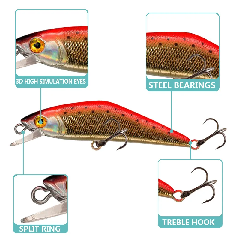 Wokotip 1pcs 5g 6.3cm small realistic fishing lure Minnow hard baits 3D  eyes Crankbait Wobblers fishing Peaca tackle