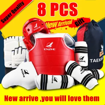 

8 pieces taekwondo protectors full set of child adult Helmet Chest head protector Armguards Shank protector Crotch free shipping