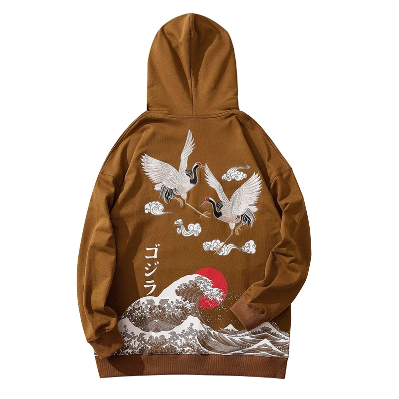 

Hip Hop Hoodie Sweatshirt Embroidery Crane Harajuku Streetwear Hoodie 2019 Autumn Cotton Hooded Pullover Oversized Couples Wear