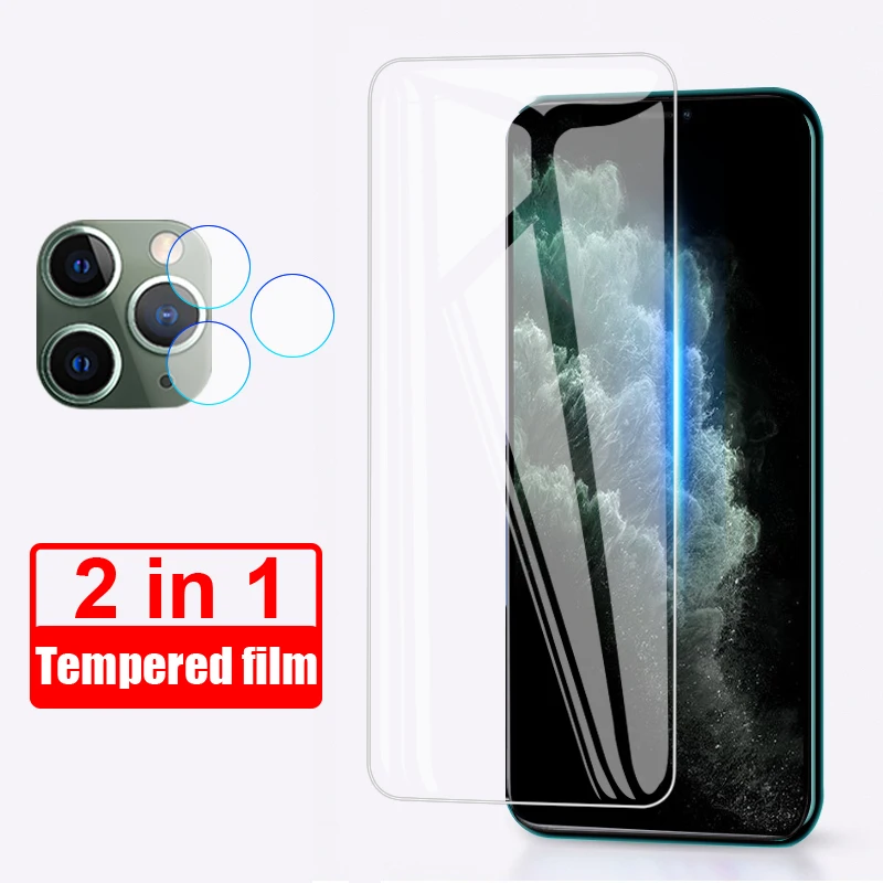 2 в 1 объектив камеры закаленное стекло на IPhone 11 Pro XR X XS Max Защита экрана для 8 7 6 6s Plus