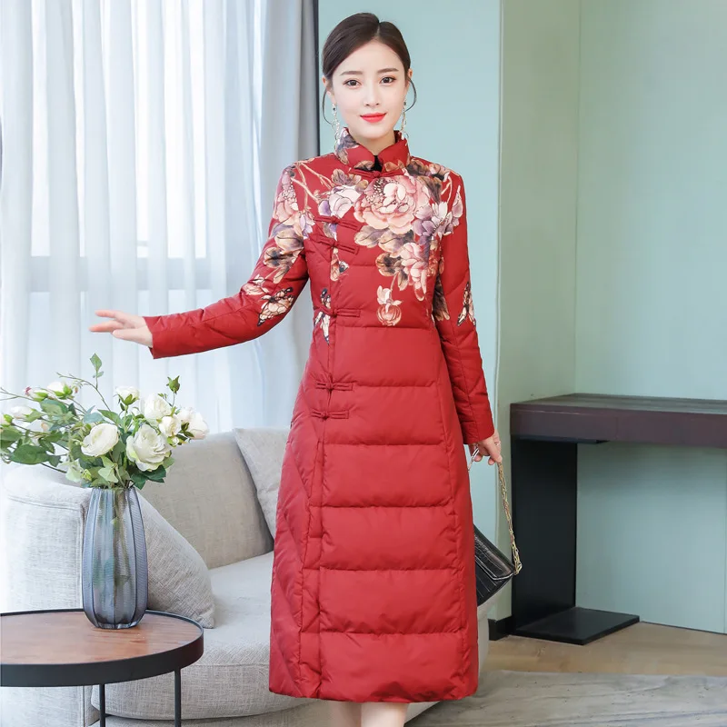 

Mid-length Women's Thin down Jacket Cotton-padded Clothes 2019 Winter New Products Stand Collar Printed Coat WOMEN'S Dress Weste