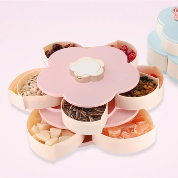 

Rotating Snack Serving Tray ABS Candy Nut Box Party Petal-Shaped Sectional With Phone Stand Double-deck Afternoon Tea Anti-slip