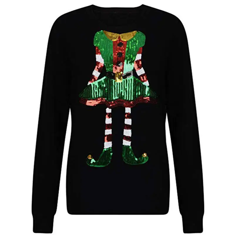 

Hot Women Autumn Hoodies Long Sleeve O-Neck Christmas Sequins Hoodie Pullover Warm Female Streetwear Sweatshirt