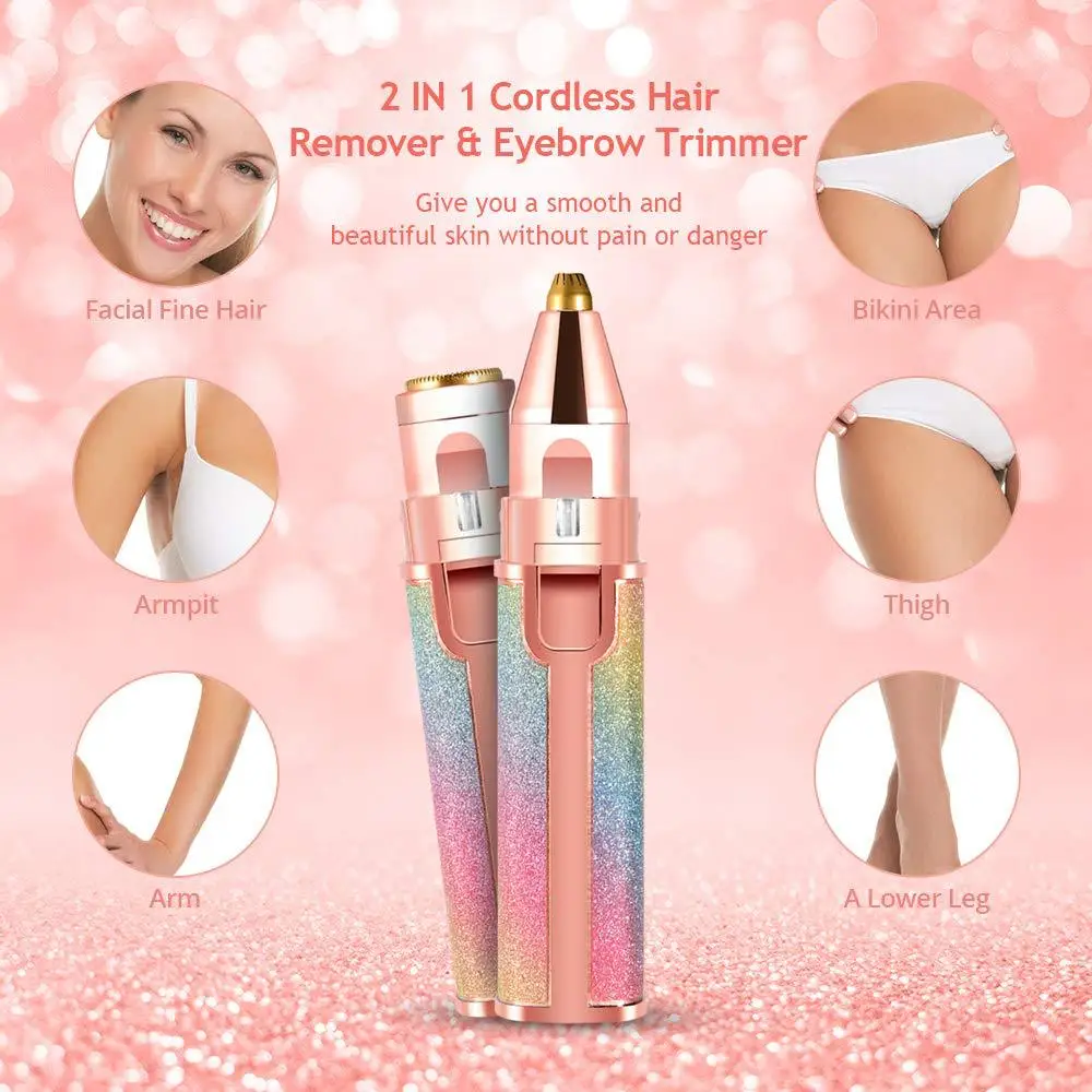 Portable 2 IN 1 Electric Hair Remover Rechargeable Lady Shaver Eyebrow Shaper Facial Leg Armpit Bikini Trimmer Women Epilator