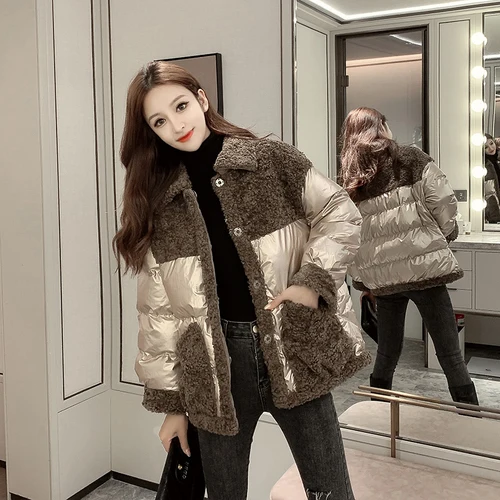FMFSSOM осенне-зимнее свободное женское хлопковое пальто из овечьей шерсти с отложным воротником, верхняя одежда