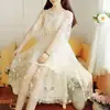 Spring and summer super fairy fairy long dress elegant short-sleeved pure color O-neck applique elegant and sweet fairy dress 2