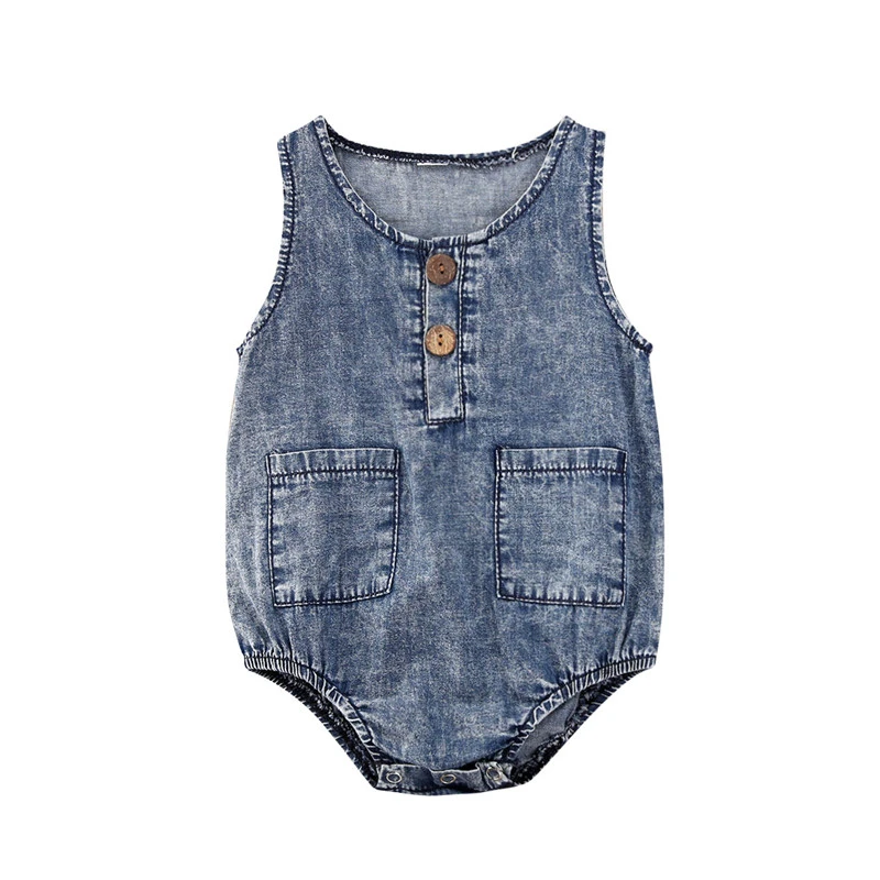 coloured baby bodysuits Baby Summer Denim Rompers Toddler Newborn Baby Boys Girls Sleeveless Button Pocket Rompers Jumpsuits Casual Clothes Outfits cute baby bodysuits