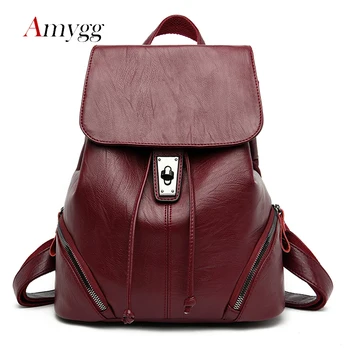 

New Fashion High Quality Soft Leather Drawstring Backpack Women Anti Theft High Capacity Backpack Multi-pocket Women Backpacks