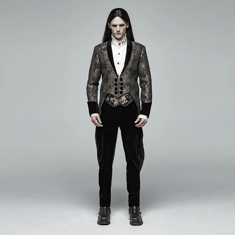 Мужская жаккардовая куртка средней длины на пуговицах в готическом стиле|Плащи и