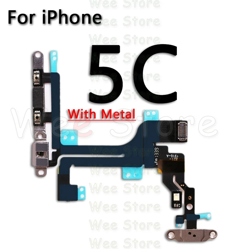 For iPhone 5C Высокое качество для iPhone 6, 6s, 7, 8 Plus, 5, 5S, SE, 5C, кнопки отключения звука и громкости, гибкий кабель с металлическим держателем, запчасти - Color: For iPhone 5C