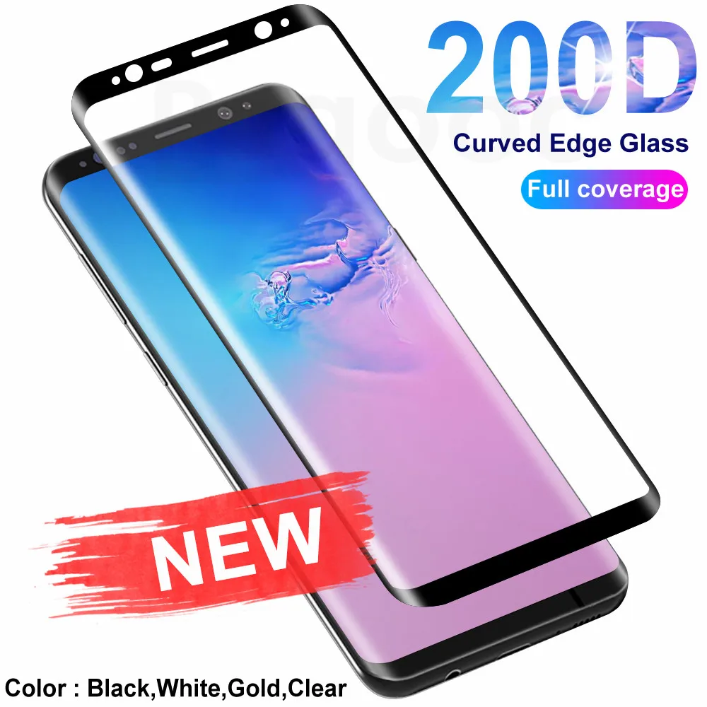 

200D Curved Edge Protective Glass on For Samsung Galaxy S8 S9 S10 Plus S10E S7 Note 8 9 10 Screen Protector Tempered Glass Film