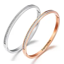 Персонализированные Женские ювелирные браслеты из розового золота для женщин, женские синтетические циркониевые браслеты из нержавеющей стали на заказ с гравировкой имени