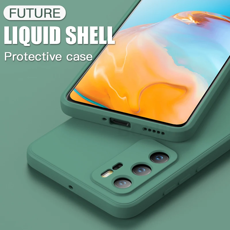 Квадратный мягкий жидкий силиконовый чехол для Huawei P40 P30 Pro оригинальный