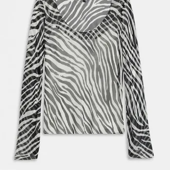 

100% Silk Women Zebra Printed Blouse&Shirt Long Sleeve O Neck Thin Sexy OL Tops 2020 New Spring Summer