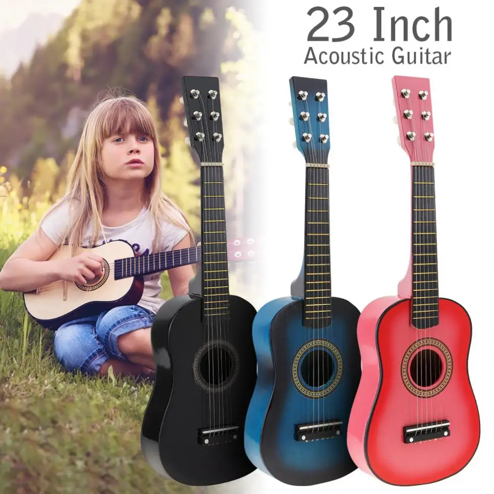 23 Inch Black Basswood Acoustic Guitar With Guitar Pick Wire Strings Musical Instrument