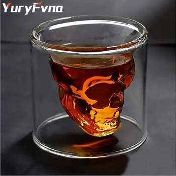 

YuryFvna Transparent Crystal Skull Shot Glass Skull Head Double Layer Shotglasses Drinking Cocktail Beer Wine Halloween Cup