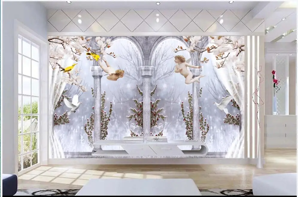 

3d wallpaper custom photo mural Angel Roman column white dove tv background living room home decor wallpaper for walls 3 d