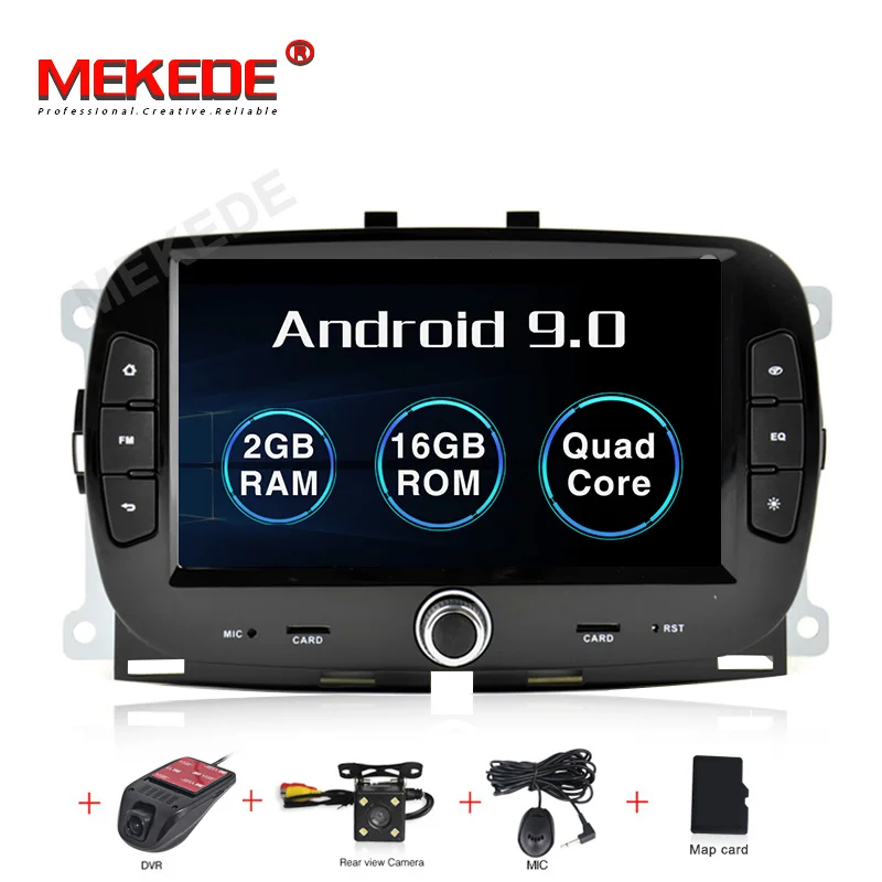 MEKEDE HD 4G ram Android 9,0 автомобильный Радио dvd-плеер мультимедиа для Fiat 500+ gps wifi Bluetooth Видео Стерео навигация - Цвет: 16G  add camera DVR