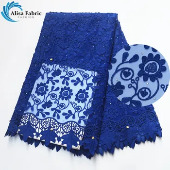

Alisa Royal Blue Design French Lace Fabrics Embroidery Lace 2019 Nigeria Lace Fabrics With Stones And Rhinestone For Prom Dress