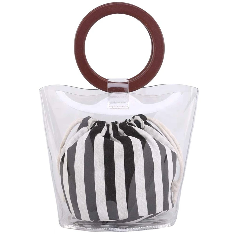

Womens Pvc+Canvas Purses And Handbags Bucket Bag For Work(Transparent Color + White + Black)