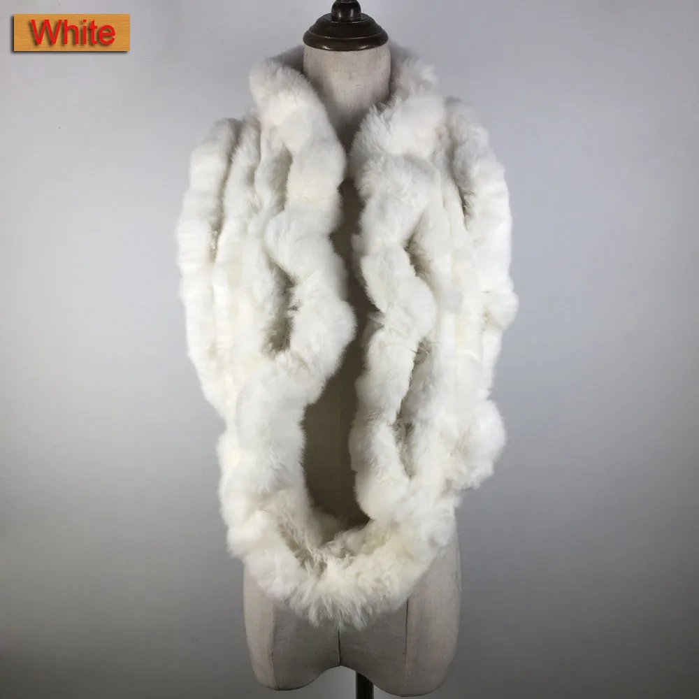 White Новое поступление, зимние женские угги, настоящий мех кролика палантин Обёрточная бумага глушитель выхлопной трубы петли бесконечное с мехом кролика брелок с мехом шарф шаль, косынка - Цвет: White