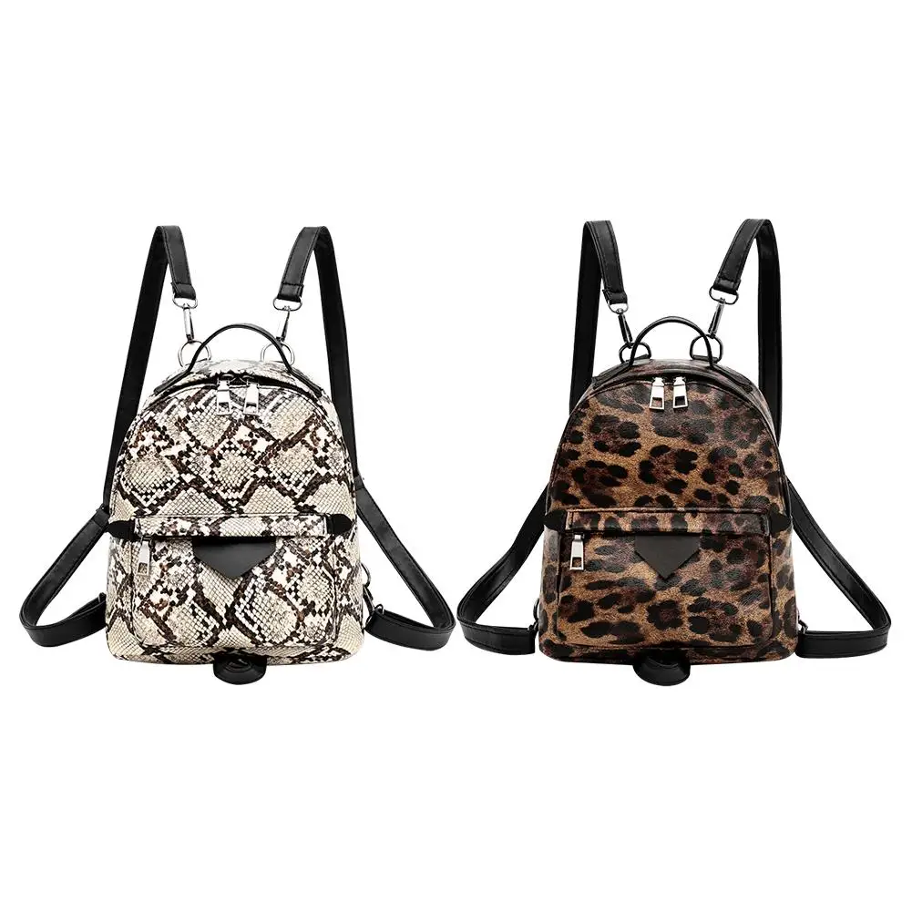 Fashion Snake Print Women Backpack Vintage Serpentine PU Leather Shoulder Bags Large Capactiy Outdoor Travel Bag Daily Knapsack