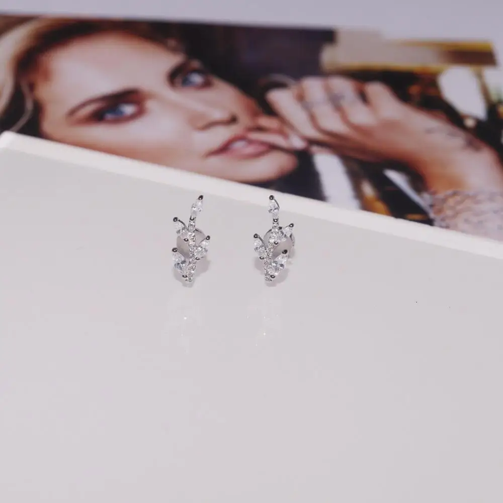 

fashion S925 sterling silver tree leaves stud earrings fashion monaco Jewelry leaf branch earring for girls women wedding gift