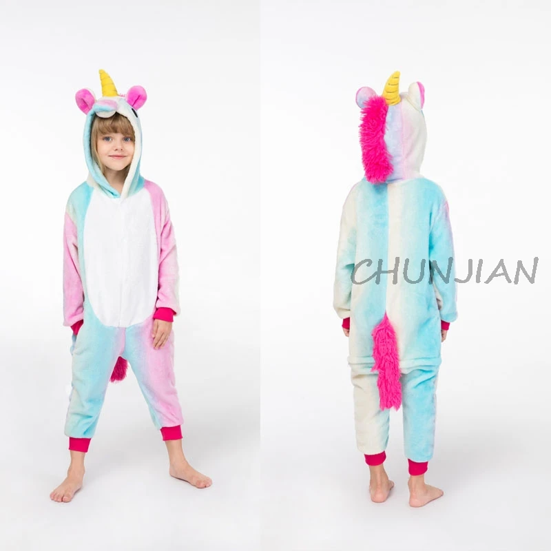 Зимние флисовые пижамы с единорогом для маленьких девочек, детские пижамы с единорогом и радугой, детские пижамы для мальчиков
