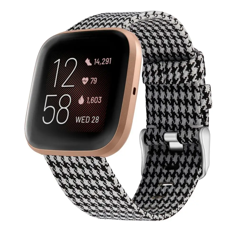 black white Для Fibit Versa 2 Band нейлоновая плетеная ткань Смарт-часы ремешок для Fitbit Versa/Versa Lite Smartband аксессуары металлическая застежка - Цвет: black white