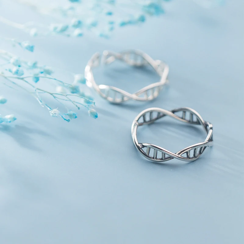 Silver Ring Silver Rings 925 Sterling Silver DNA Chemistry Molecule Rings Open Adjustable Double Helix Minimalist Ring For Women Girls Teen