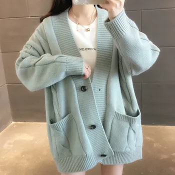 

Milinsus 2019 Solid Cardigan Sweater Women Twisted Jumper Oversized Single-breasted Knitted Sweaters Fashion Warm Winter Coats
