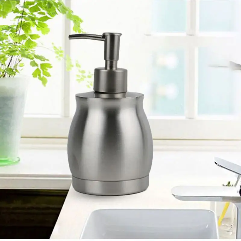 

390ml Hand Soap Pump Bottle Stainless Steel Countertop Lotion Shampoo Liquid Dispenser for Bathroom Kitchen