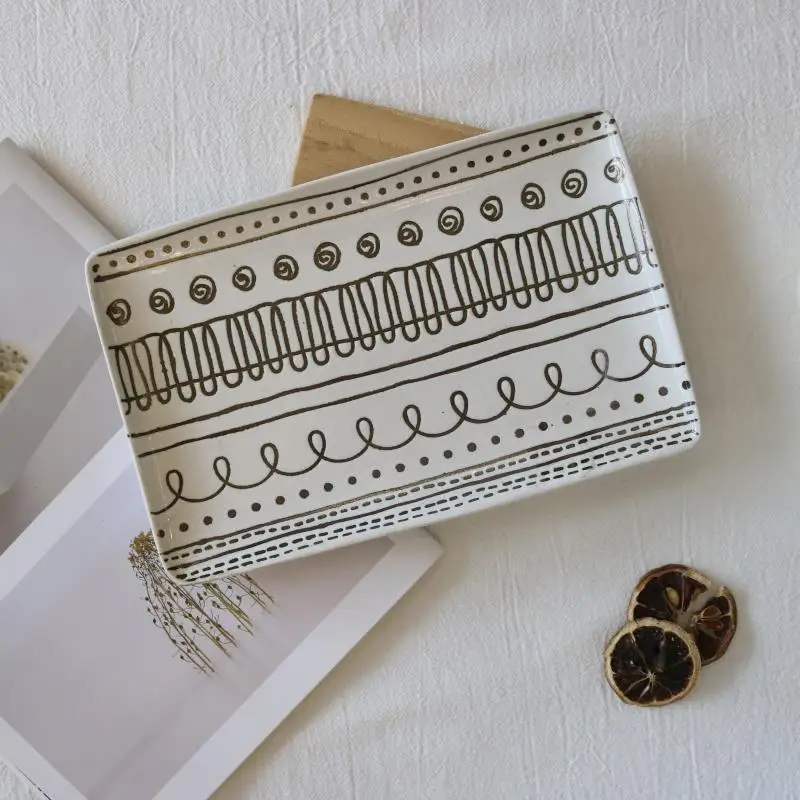 

Japanese-style Creative ceramics plate square flat style salad fruit plate west food plate dish Home dining tray 8 inches