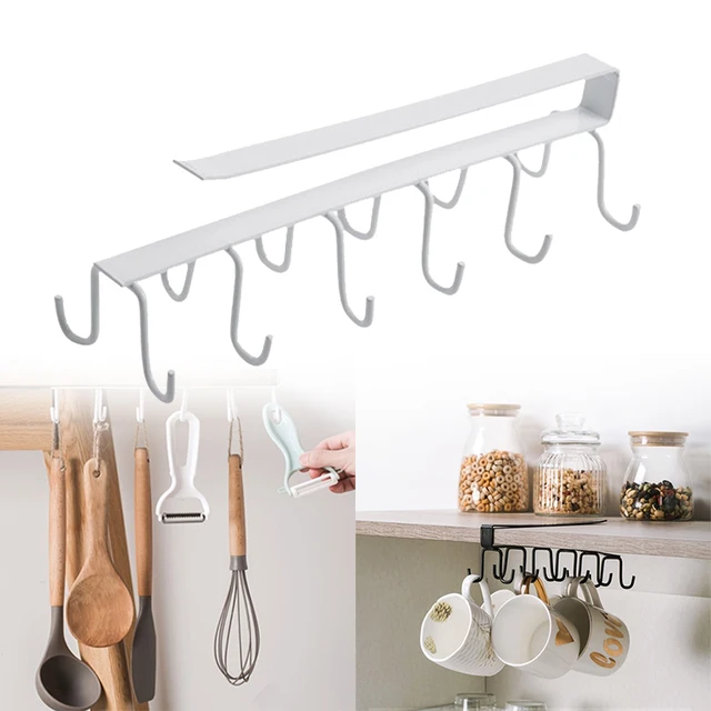 Konyha Dupla Sorú Horog Függő Kupa Tartó Háztartás Lyukasztás Nélküli Fali Szekrény Spatula Állvány Kovácsoltvas
