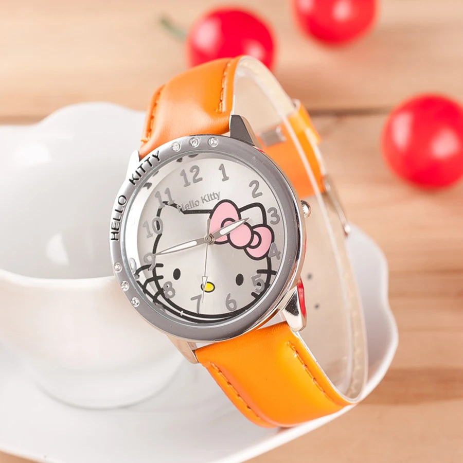Модные часы hello kitty для девочек; Милые кварцевые часы с героями мультфильмов; разноцветные кожаные детские часы; Mujer Relojes