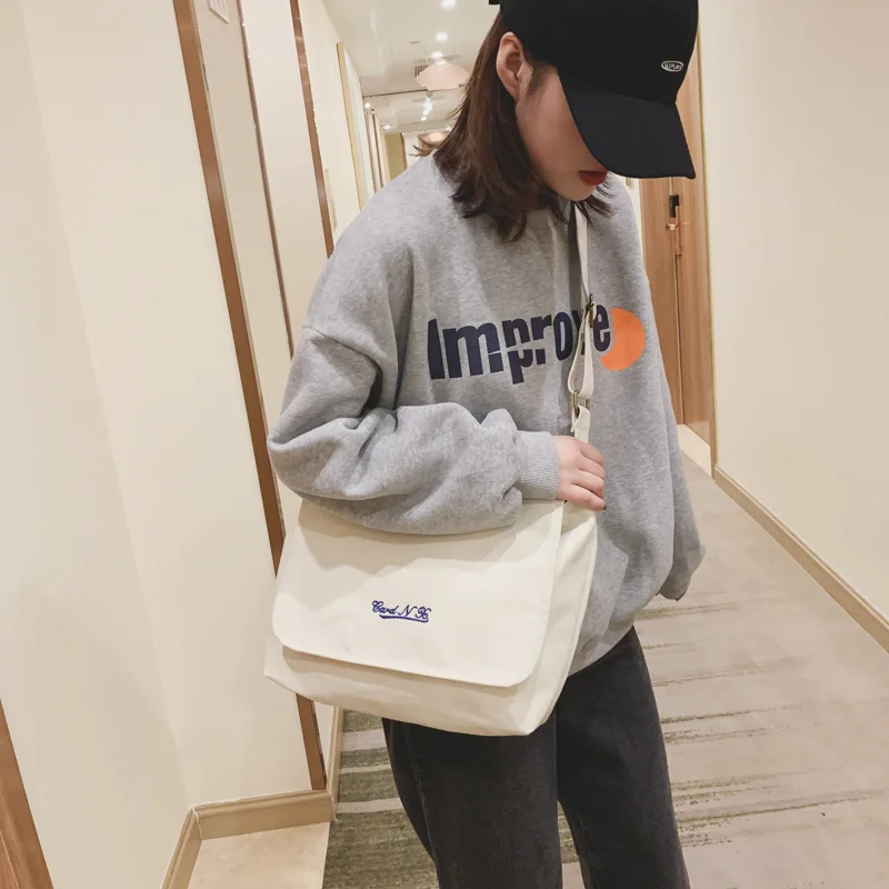 

Canvas Bag Women's Shoulder Large-Volume Tote Bag INS Korean-style Popular Brand Versatile Students Class Harajuku Wind Shoulder
