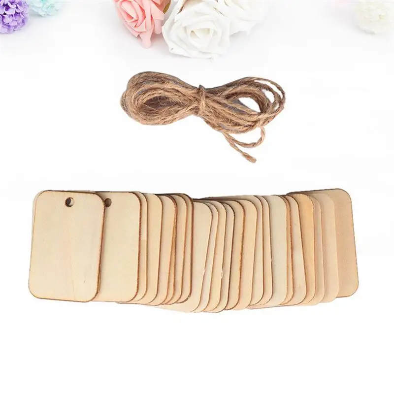 200pcs DIY Hanging Tag Unfinished Rectangular Wood Chip For Party Store Home
