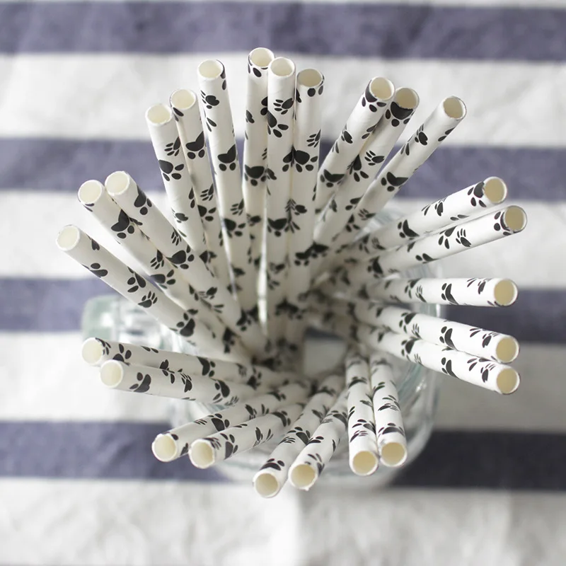 25 шт./лот бумажные соломинки с принтами лап праздничный Декор Pawti вечерние сделай