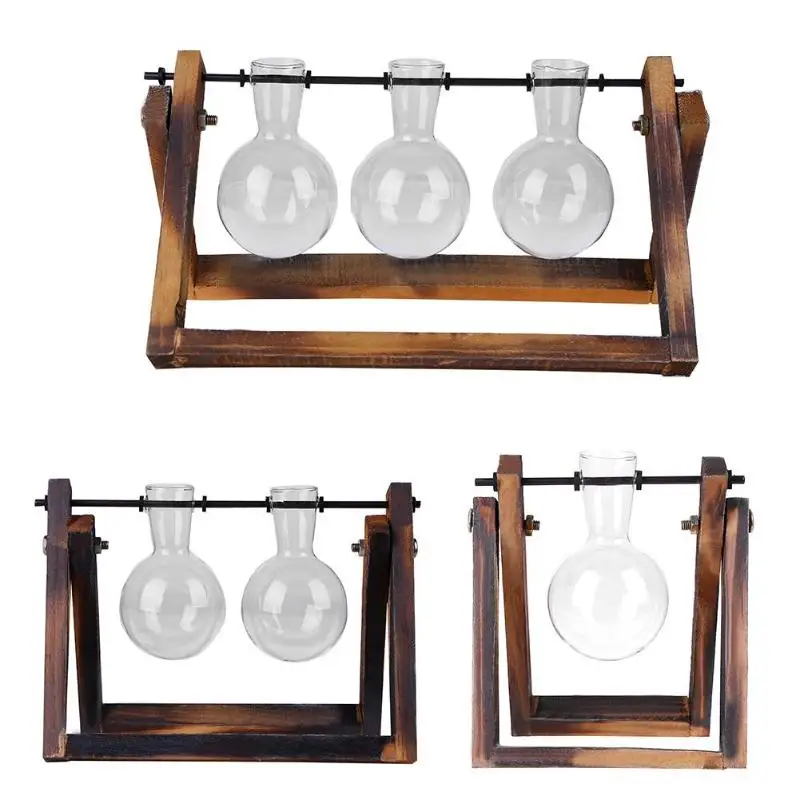 Frame Glass Vase Tabletop Terrarium Hydroponics Plant Vases Bonsai Transparent Flower Pot with Wooden Tray Home Decor 3