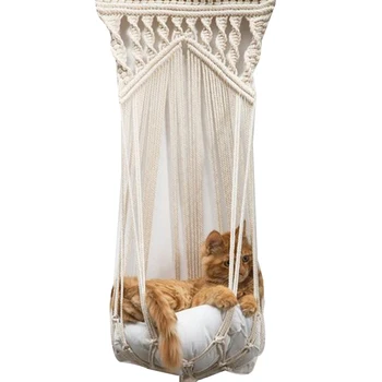 

2020 Creative Solid Hand-Woven Hanging Basket Cotton Thread Pet Nest Beds Cat and Dog Toy Supplies 5 Sizes