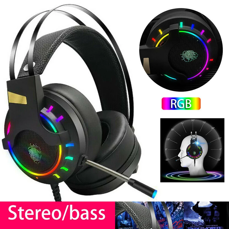 Pohiks 1pc Professional E sports Wired Gaming Headset RGB Backlight Surround Sound Stereo Headphones For PC Laptop Computer