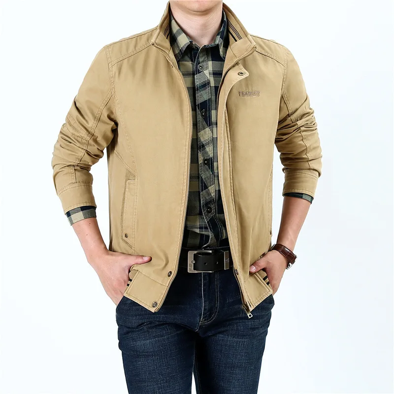 

2019 Spring And Autumn Stand Collar MEN'S Coat Jacket Men's Middle-aged Pure Cotton Washing Clothes Hot Selling Fashion Daddy Cl