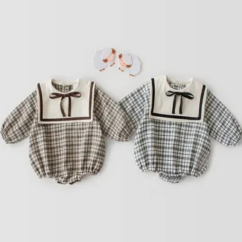 

Baby Girl Clothes Rompers New Kids Clothing Baby Girl Long Sleeve British Plaid Jumpsuit Navy Style Climbing Suit Newborn Romper