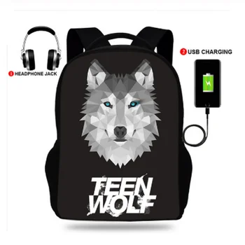 

Teen Wolf Print Backpacks Boys/Girls School Bags Laptop Teenage Notebook USB Charge Mochila