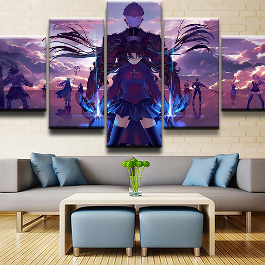 

No Framed Canvas 5Pcs Fate Stay Night Anime Cuadros HD Posters Wall Art Pictures Decoration Accessories Home Decor Paintings