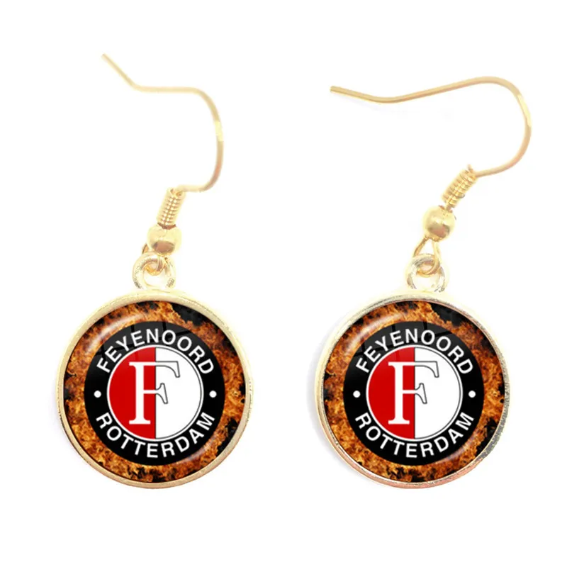 5 Feyenoord Роттердамские футбольные Клубные серьги стеклянные кабошоны футбольные лиги логотип Футбол Клубное Ювелирное Украшение для женщин футбольные фанаты подарок - Окраска металла: 5