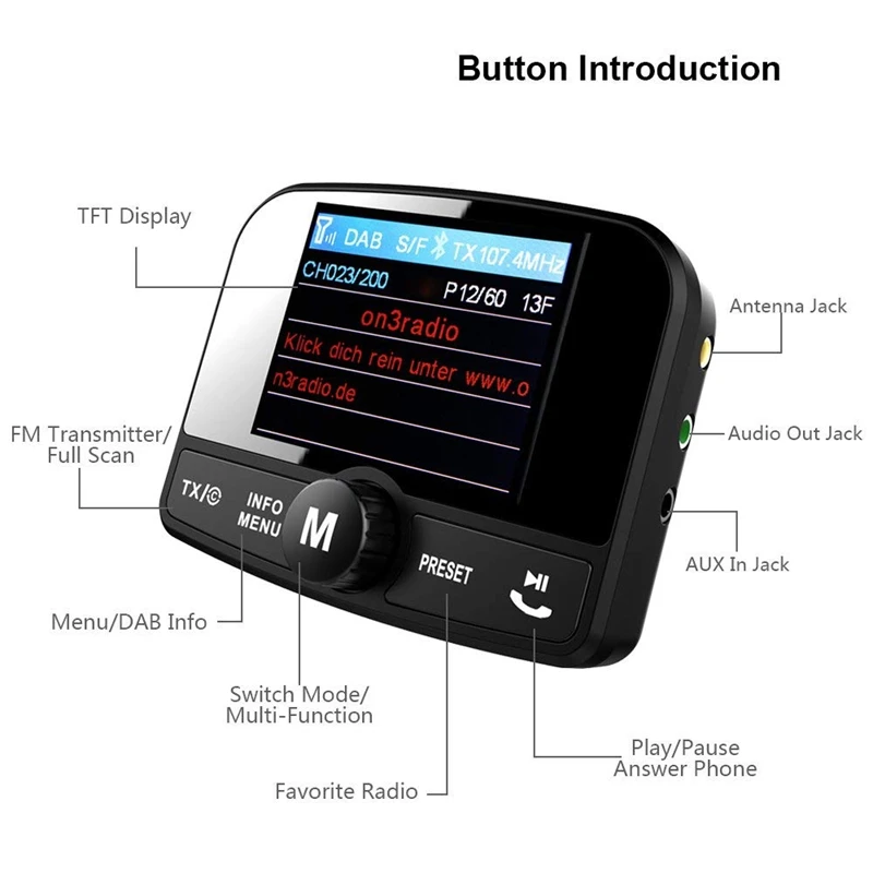 Горячий-DAB/DAB + Адаптер для автомобильного радио, автомобильное радио с Bluetooth громкой связи + DAB передатчик + FM передатчик + Aux вход/выход + TF C
