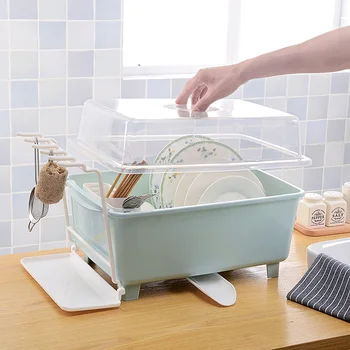 

Kitchen cupboard plastic drain dish rack with lid bowling storage box put dishware cutlery storage box rack XI2281131