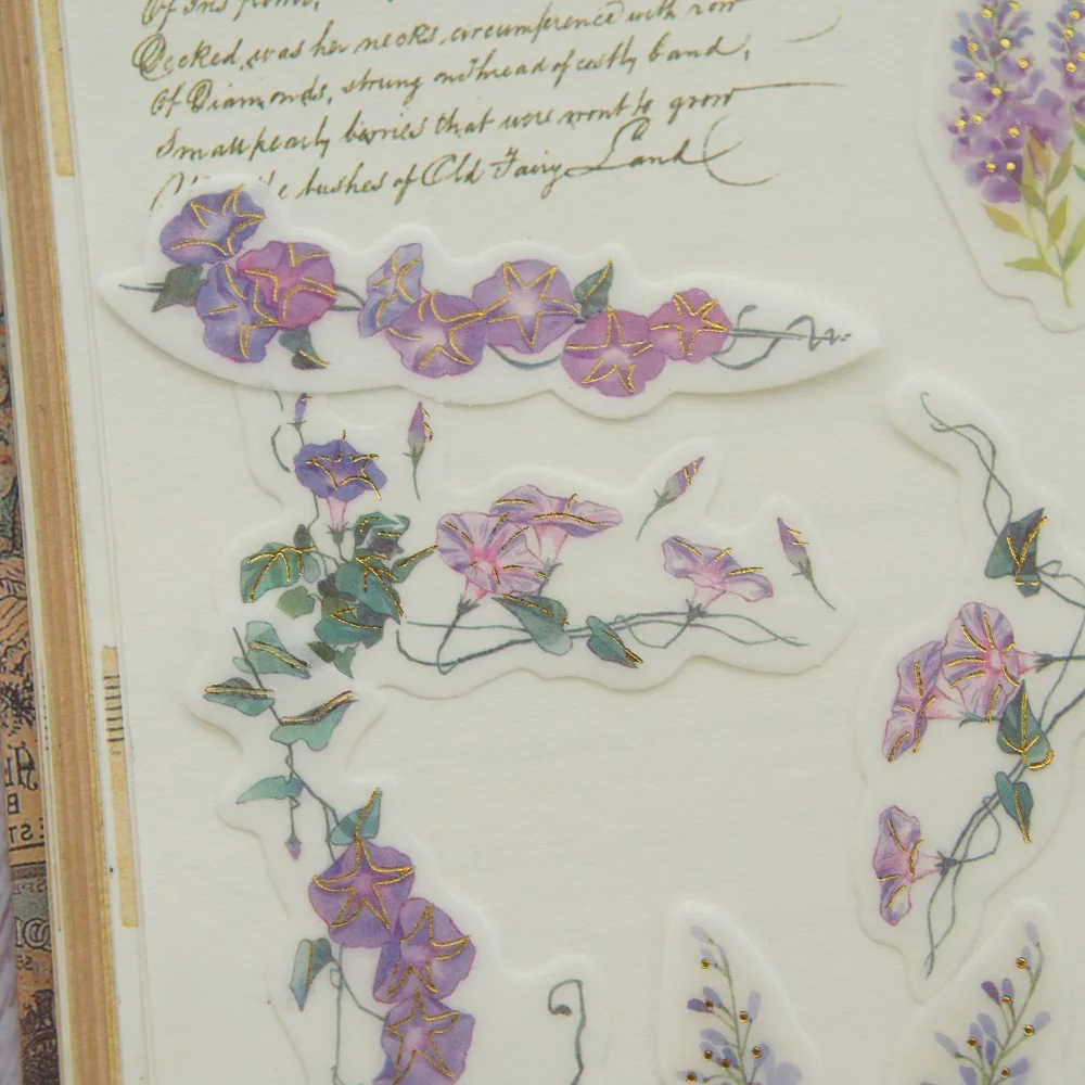 38 шт Золотой Фиолетовый Morning Glory Wisteria стиль бумажная наклейка для скрапбукинга прозрачная бирка этикетка украшение бирка