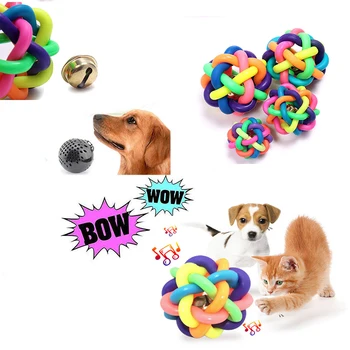 

Colored Woven Ball Dog Puppy Cat Pet Bell Sound Ball Rainbow Colorful Rubber Plastic Fun Playing Toy Funny 6cm or 7.5cm or 9.5cm